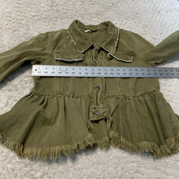 Free People Willow Cotton Denim Khaki Ruffled Jacket Women’s XS - Picture 8 of 10